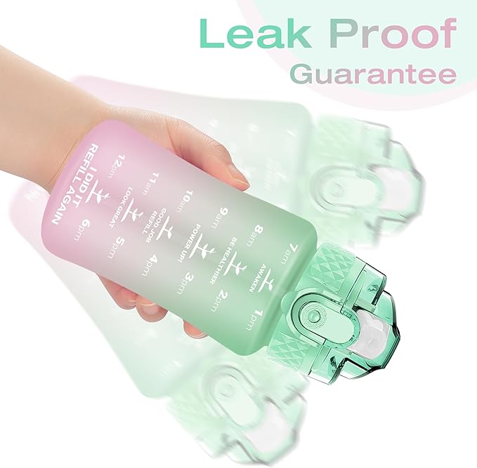 OLDLEY Kids Water Bottle for School, 12 oz (Straw Lid) BPA-Free Reusable Leak-proof Durable Tritan Plastic Water Bottles with One-handed Opening Straw Lids, Anti-dust Spout Cover (Mintpink)