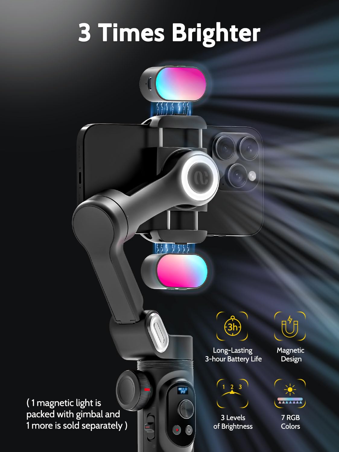 AOCHUAN 3-Axis Gimbal Stabilizer for Smartphone Smart X Pro Kit & P03 RGB Magnetic Fill Light