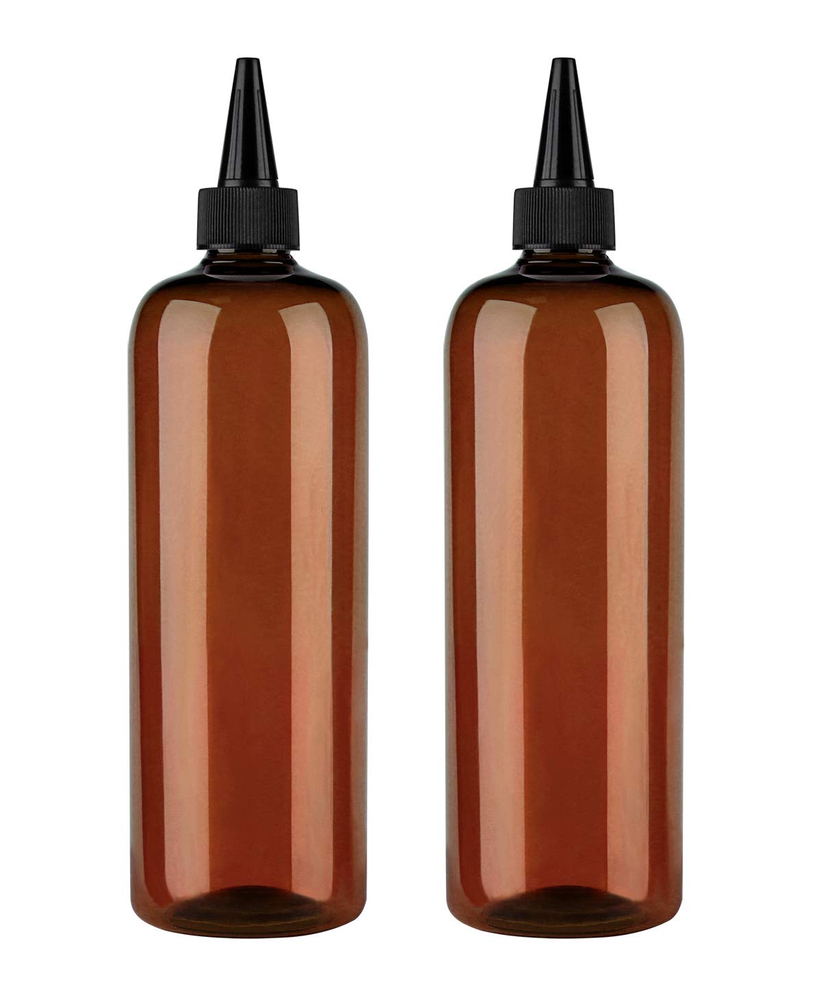 Sdoot Amber Squeeze Hair Color Applicator Bottle 16 Ounce for Hair, PET Plastic Refillable With Twist Top Cap - 2 Pack, Brown