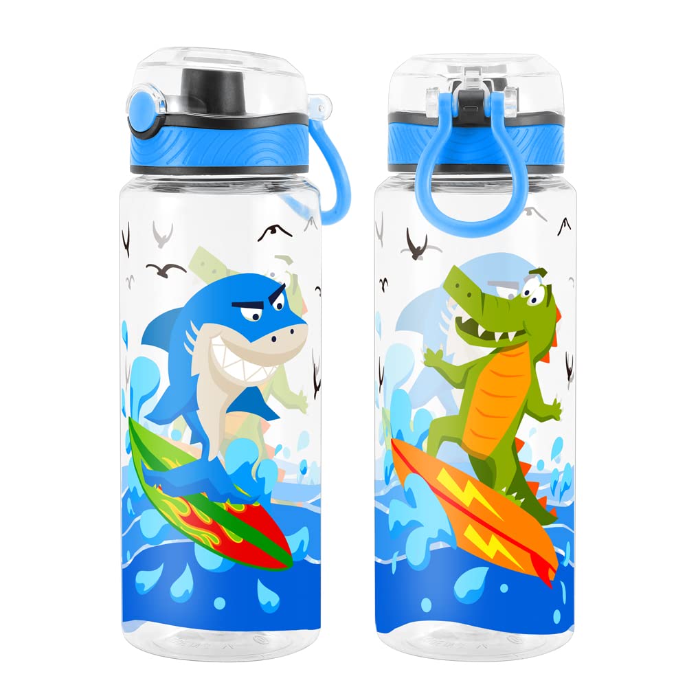 Cute Water Bottle for School Kids Girls, BPA FREE Tritan & Leak Proof & Easy Clean & Carry Handle, 23oz/ 680ml - Shark
