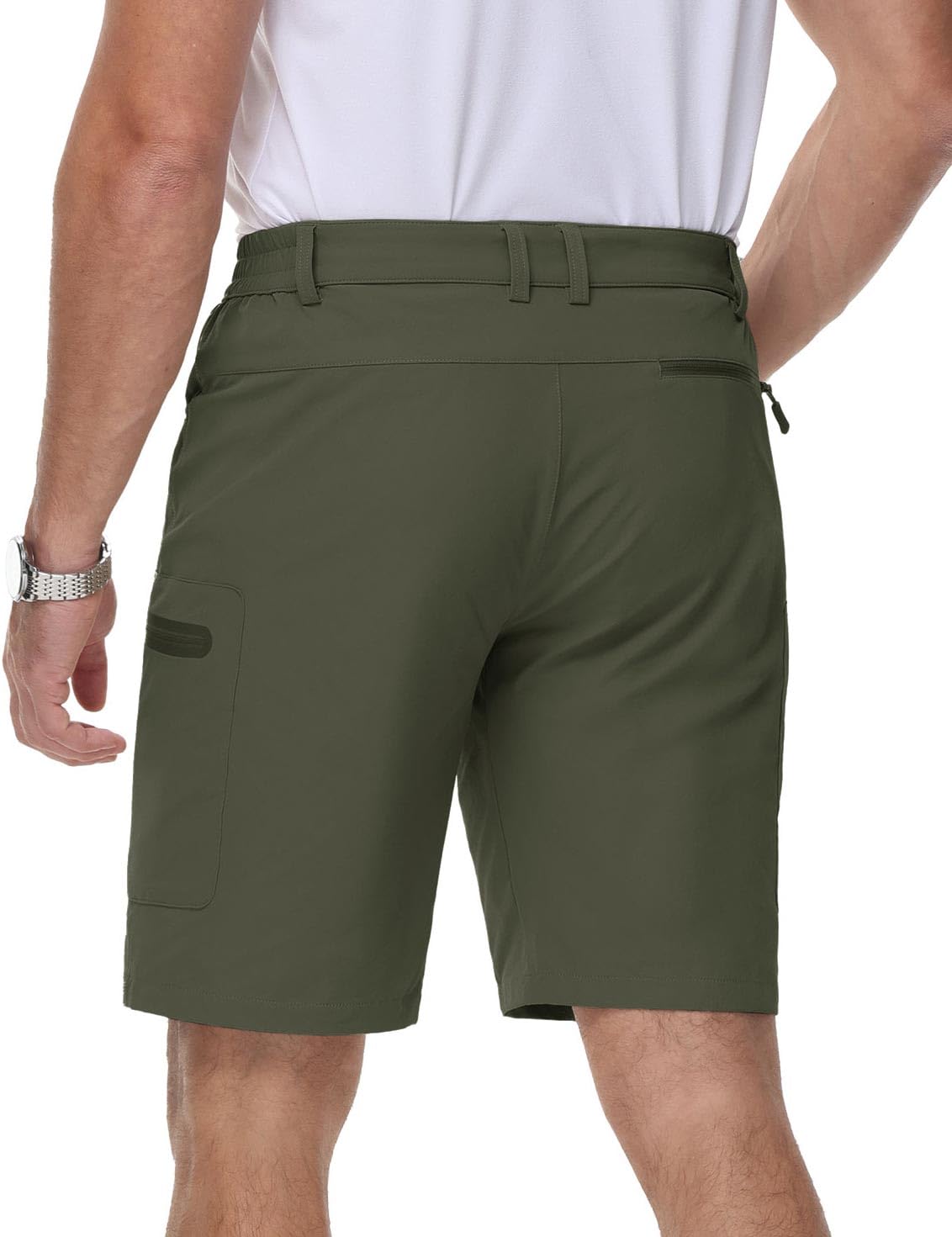 MAGCOMSEN Men's Golf Shorts Breathable Dry Fit Cargo Work Shorts Stretch Athletic Gym Hiking Fishing Short 3 Zipper Pockets Army Green