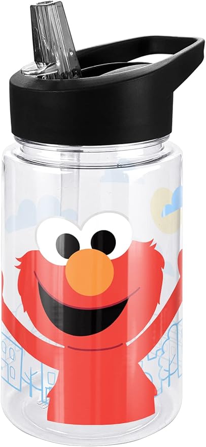LOGOVISION Sesame Street Kids Tritan Plastic Water Bottle with Straw Lid and Handle, Reusable Tumbler for Toddlers, Unisex for Girls and Boys, 12oz, Big Elmo