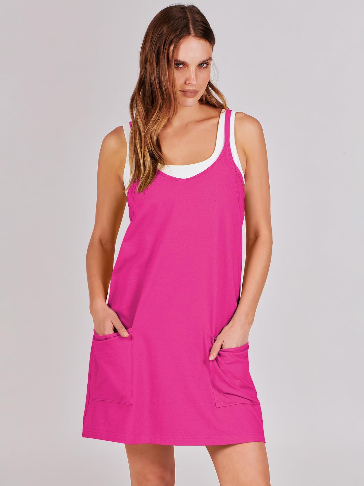 ANRABESS Women Summer Mini Romper Dress Workout Tennis Active Sports Athleisure Outfits built in Shorts Trendy Vacation Hot Pink Small