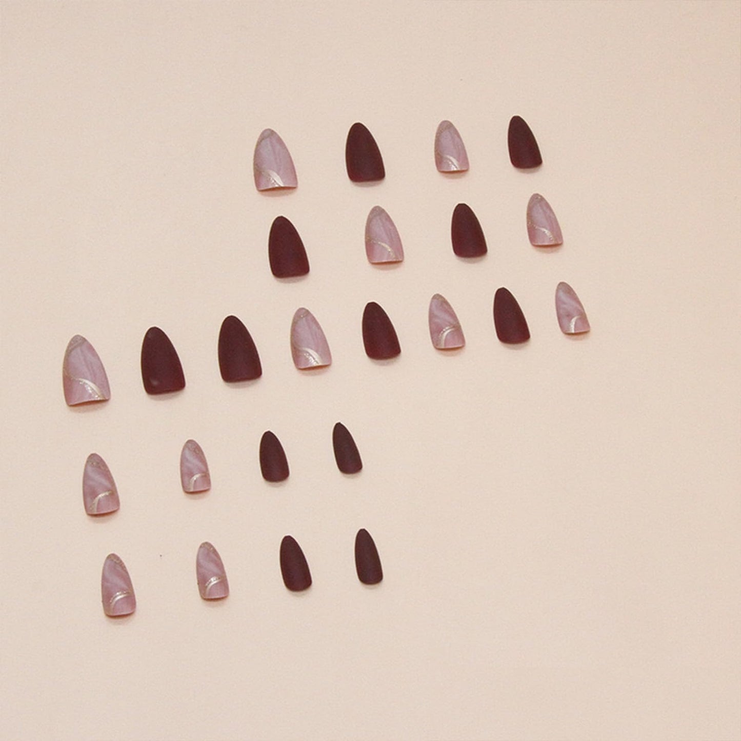 Almond Press on Nails Medium Fake Nails with Designs Marble Texture False Nails Press ons Reddish Brown Matte Glue on Nails Acrylic Full Cover Nails Cute Artificial Stick on Nails for Women 24PCS