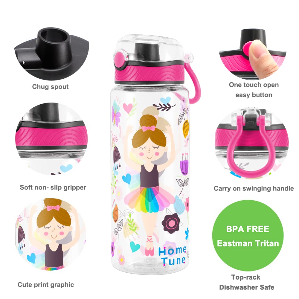 Cute Water Bottle for School Kids Girls, BPA FREE Tritan & Leak Proof & Easy Clean & Carry Handle, 23oz/ 680ml (Dancing)