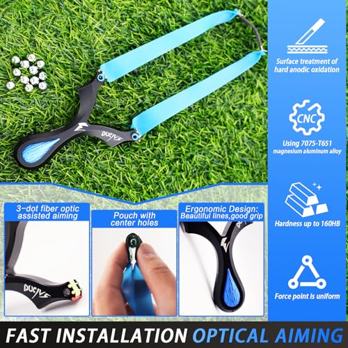 Slingshot - Hunting Slingshot for Adults - with Fibre Optic Sight - Professional Competitive Tactical Slingshot - High Precision Shooting Slingshot - For Hunting, Training, Competition Shooting (Blue)