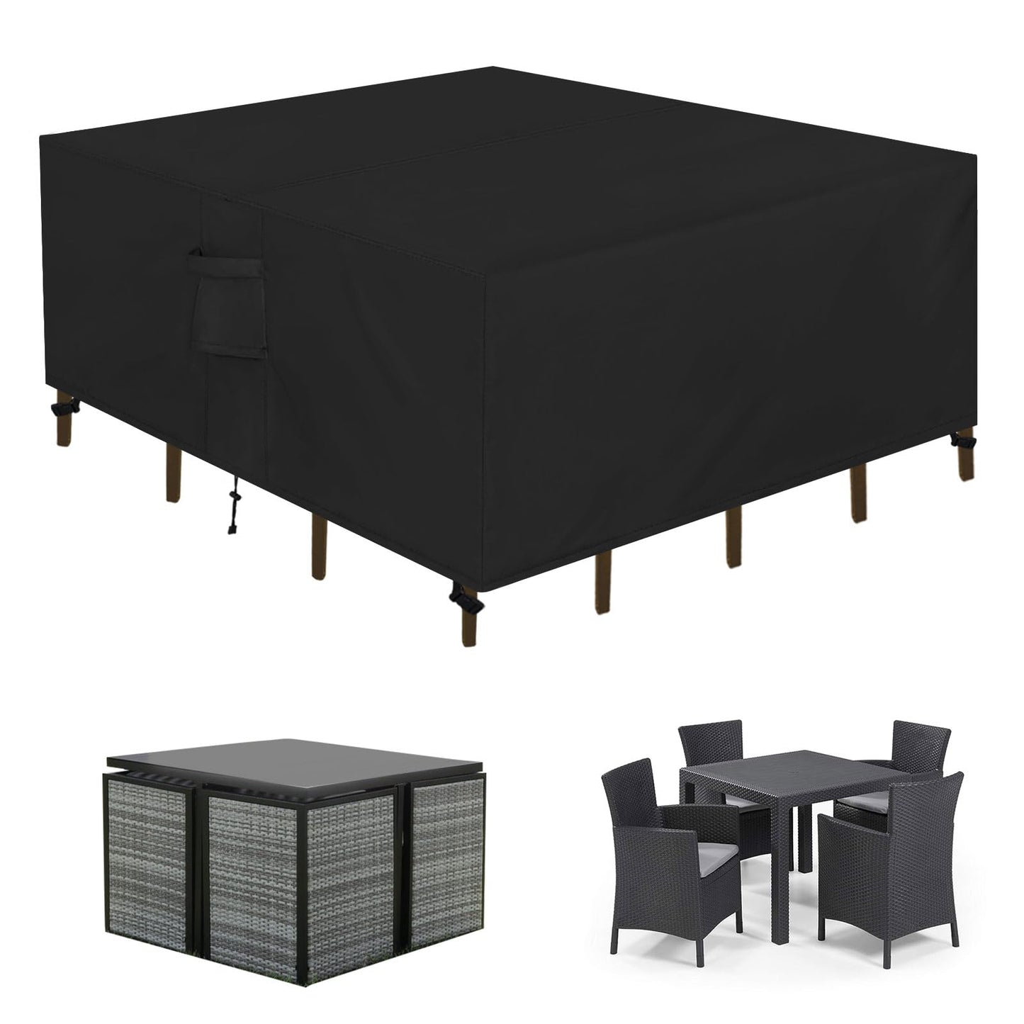 Easy-Going Patio Furniture Set Cover Waterproof Outdoor Square Table Cover with Seal Tape at Seams (49"L x 49"W x 28"H, Black)