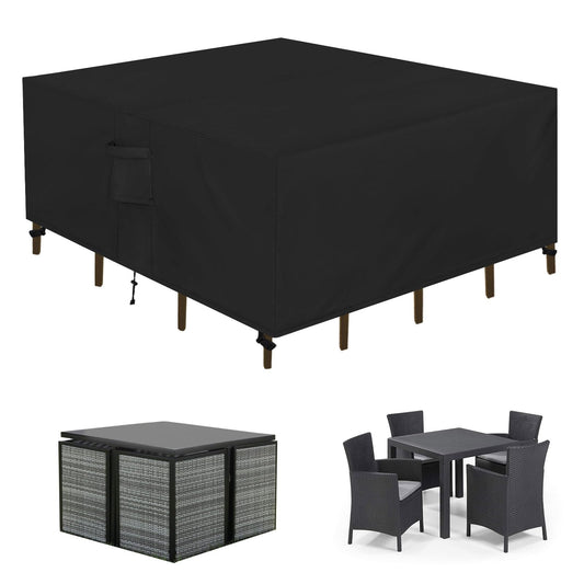 Easy-Going Patio Furniture Set Cover Waterproof Outdoor Square Table Cover with Seal Tape at Seams (49"L x 49"W x 28"H, Black)