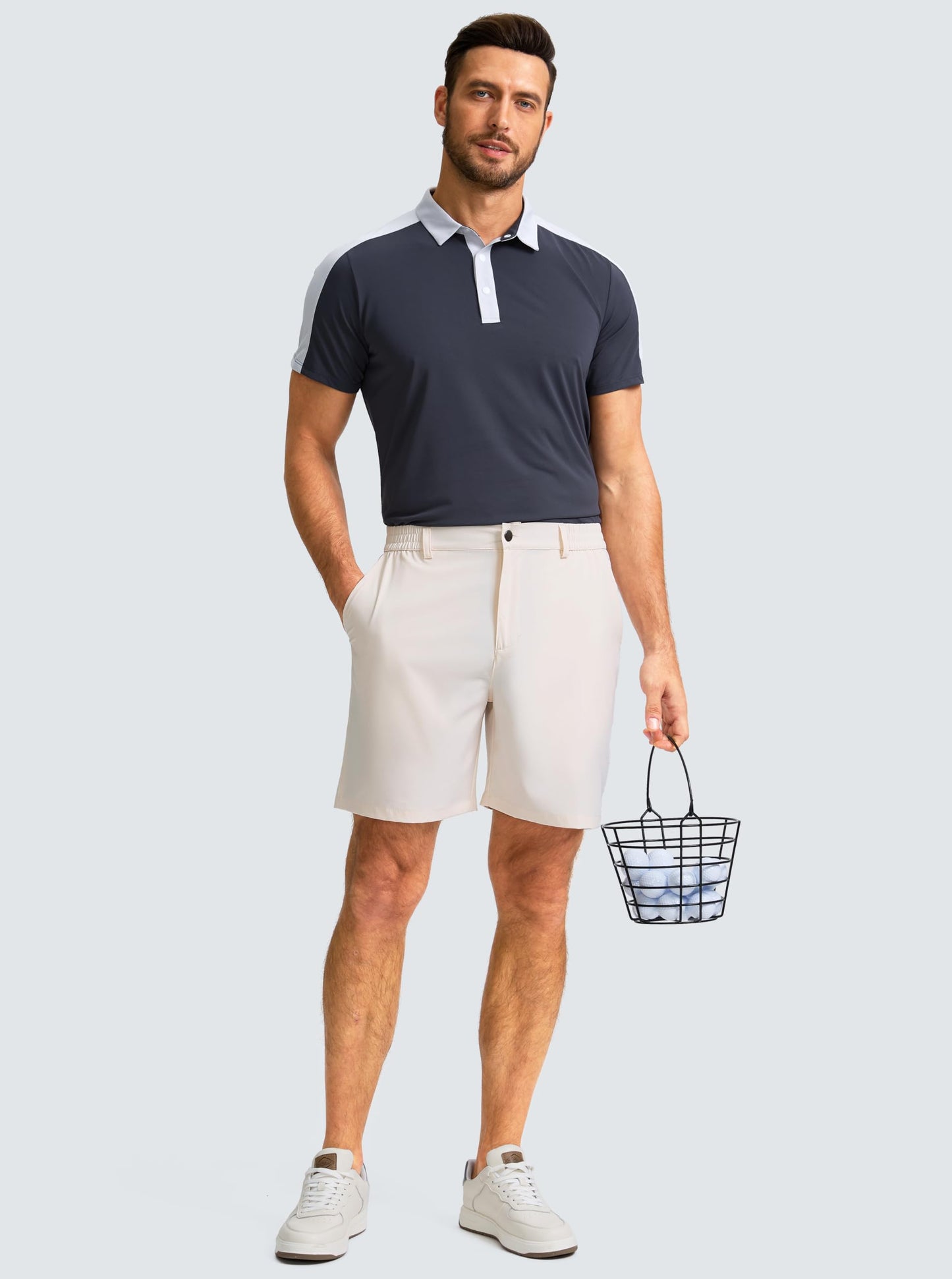 G Gradual Men's Casual Shorts 7" Lightweight Golf Shorts for Men Stretch with 3 Pockets Quick Dry Breathable Work Shorts Beige