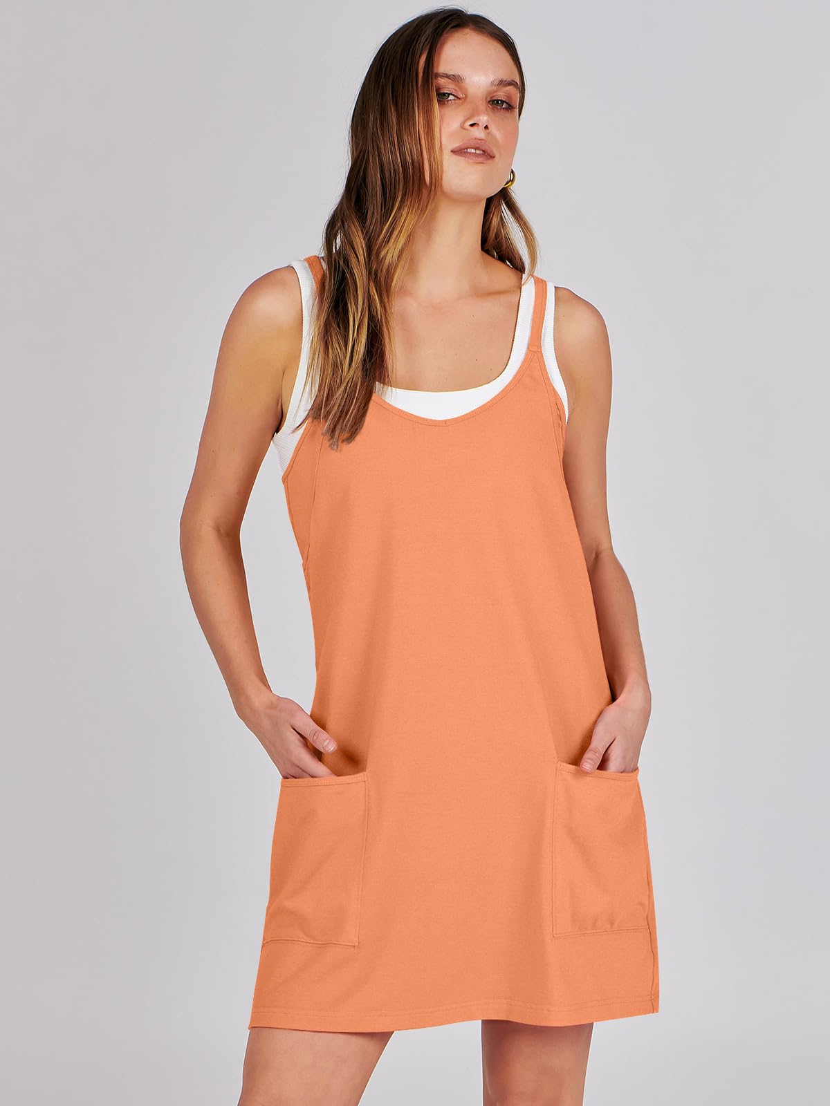 ANRABESS Women Summer Mini Romper Dress Workout Tennis Active Sports Athleisure Outfits built in Shorts Trendy Vacation Orange Small