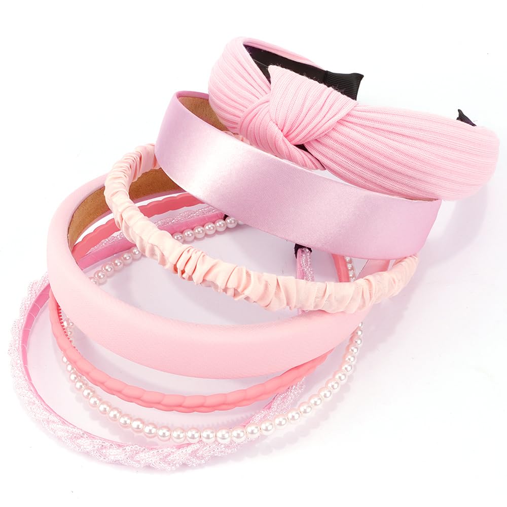 AHONEY 7 Pack Pink Headbands for Girls Women Headbands Trendy Non Slip Hairbands Cute Hair Accessories Multi-style Headband Pack Diademas Para Mujer (Pink)