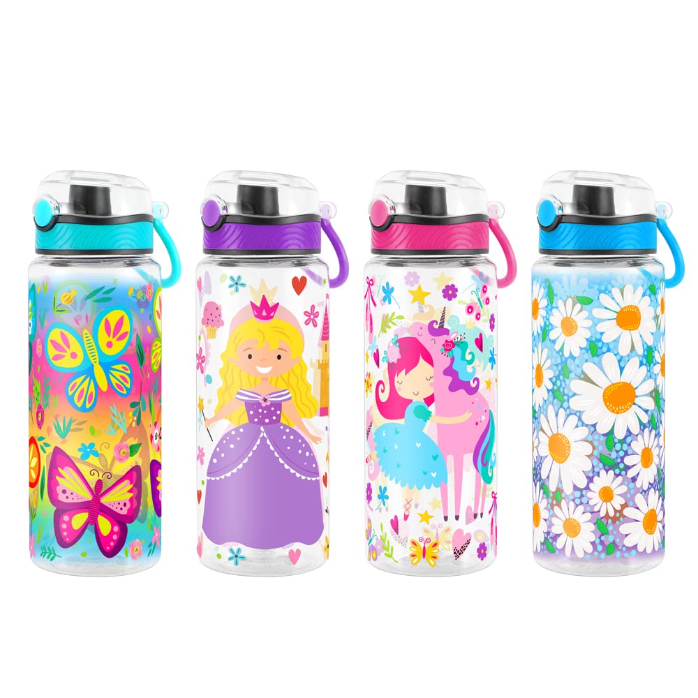 Cute Water Bottle for School Kids Girls, BPA FREE Tritan & Leak Proof & Easy Clean & Carry Handle, 23oz/ 680ml - Princess