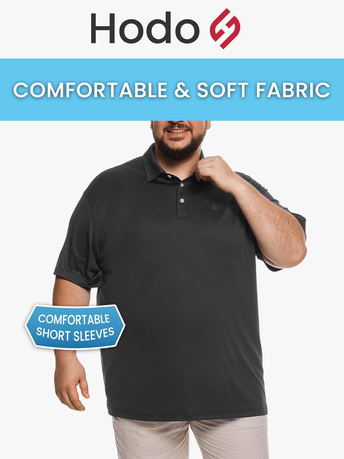 HOdo Big and Tall Mens Polo Shirt Moisture Wicking Sport Shirt Black 6XL