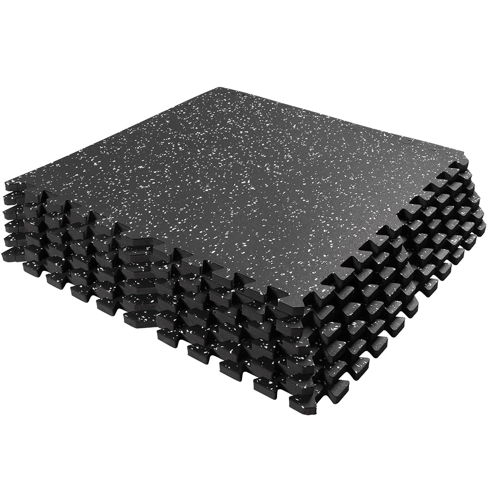 0.56in Thick 24 Sq Ft Gym Flooring for Home Gym, 6 Tiles Workout Exercise Equipment Mats, Rubber Top with EVA Foam, Interlocking Puzzle Floor Tiles for Fitness Room, Protective Flooring Mat