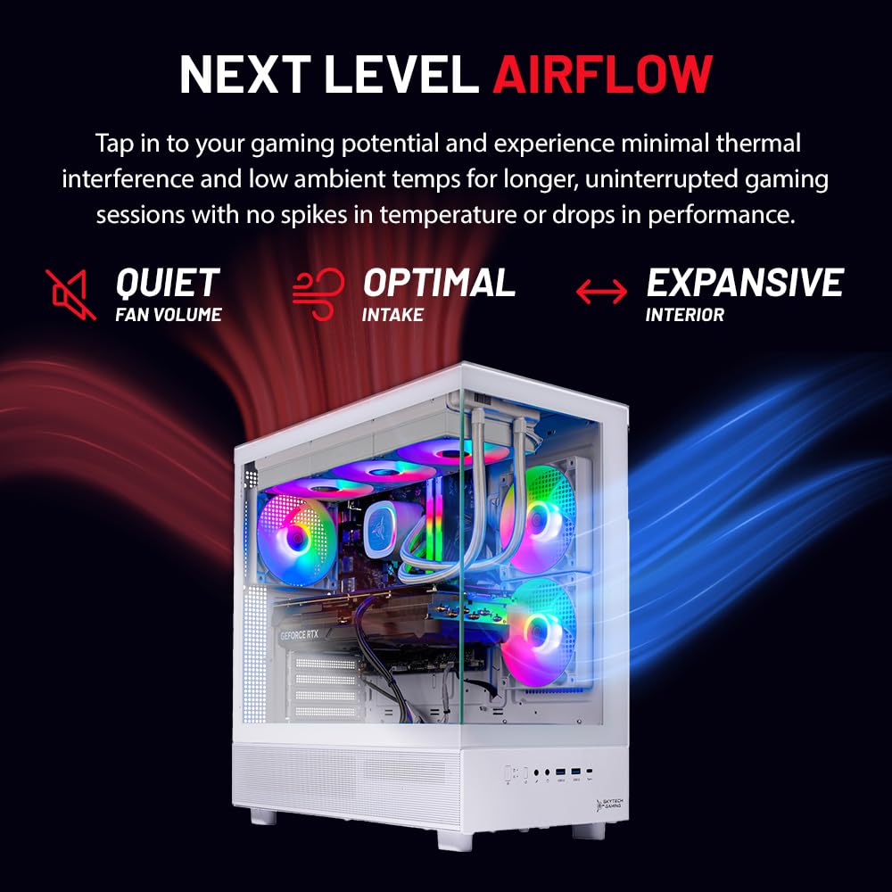 Skytech Gaming Azure 3 Desktop PC, Intel i7 14700F 2.1 GHz (5.3GHz), NVIDIA RTX 5060, 1TB NVMe SSD, 32GB DDR5 RAM 6000 RGB, 850W Gold ATX 3 PSU, 360mm ARGB AIO, Wi-Fi, Win 11