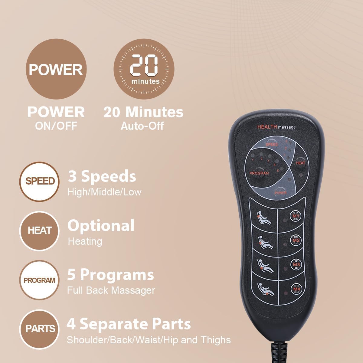 Back Massage Chair Pad, Back Massager with Heat for Pain Relief, Chair Massager for Full Body Massage, Deep Tissue Vibration Massger with 2 Adapters, Chair Massager for Office and Recliner