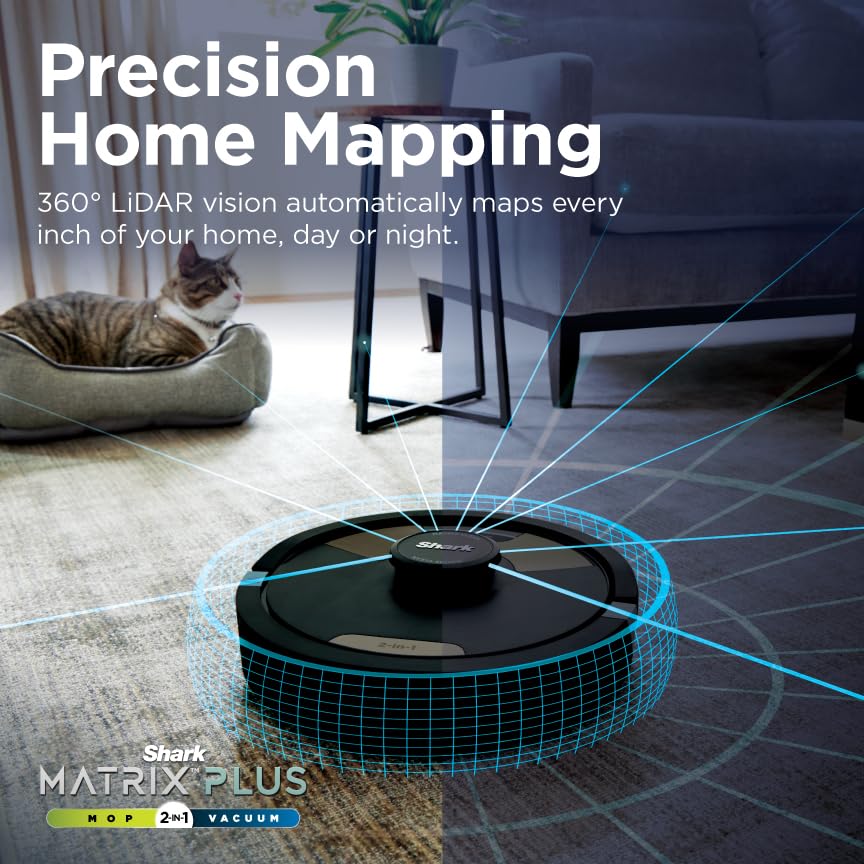 Shark Robot Vacuum & Mop Combo, Powerful Suction, Matrix Plus, 60-Day Debris Capacity, HEPA Bagless Self Empty Base, Sonic Mopping, Home Mapping for Pet Hair - Carpets & Hardfloor, AV2610WA