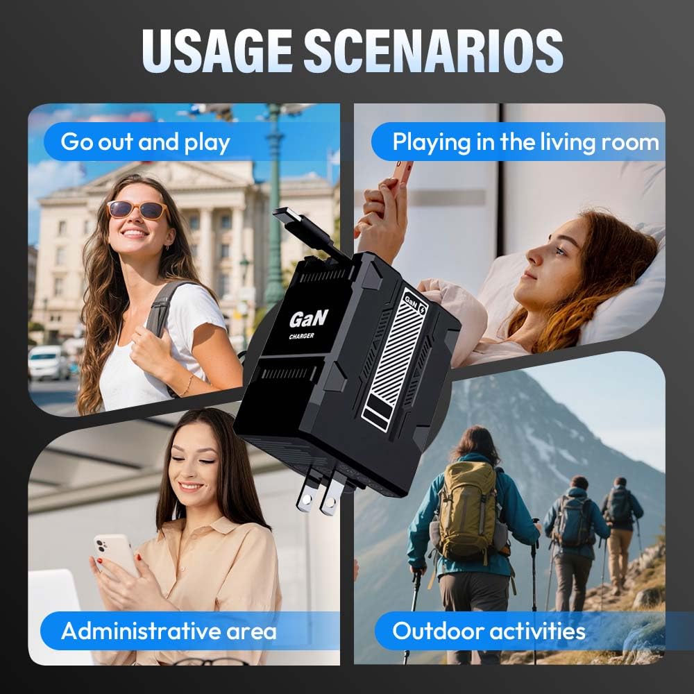 2025 New 2 in 1 GaN Charger 120w, New Scalable Retractable 120w Fast Charger Module, All in 1 Foldable Charging Adapter Wall Plug for Phone, Tablet, Laptops (Orange)