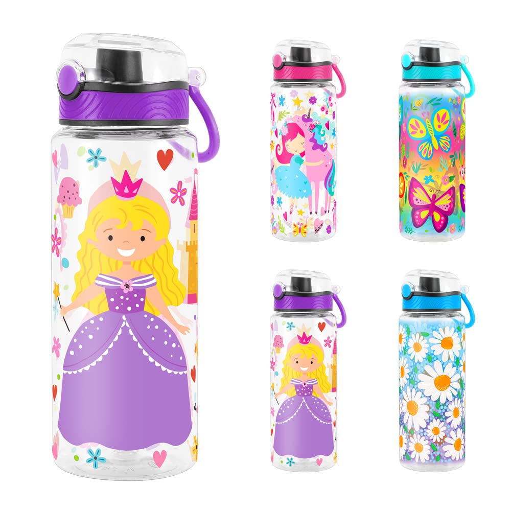 Cute Water Bottle for School Kids Girls, BPA FREE Tritan & Leak Proof & Easy Clean & Carry Handle, 23oz/ 680ml - Princess