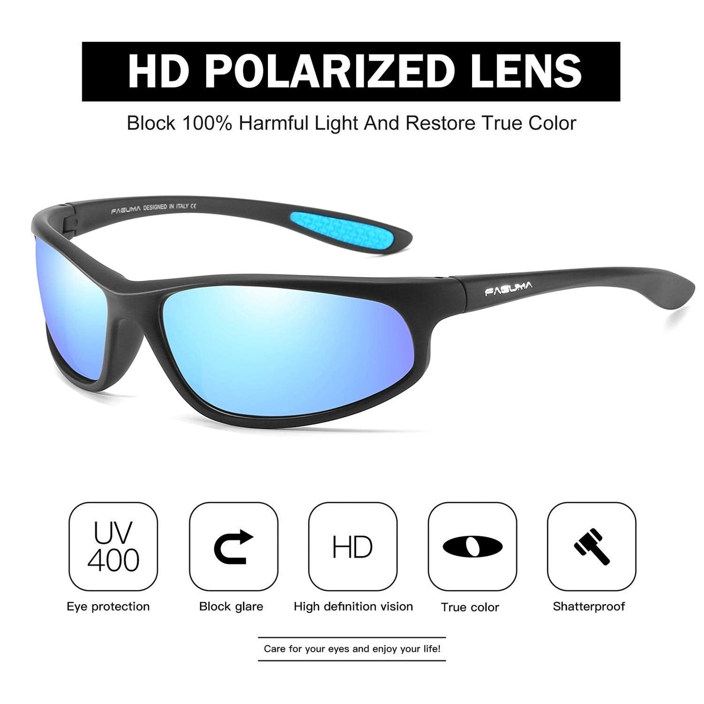 FAGUMA Polarized Sports Sunglasses For Men Cycling Driving Fishing 100% UV Protection