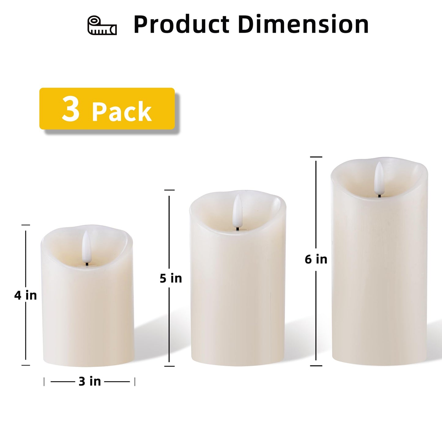 AKU TONPA Flameless Candles Battery Operated Pillar Real Wax Electric LED Flashing Candle Sets with Remote Control Cycling 24 Hours Timer, 4" 5" 6" Pack of 3 (Ivory)
