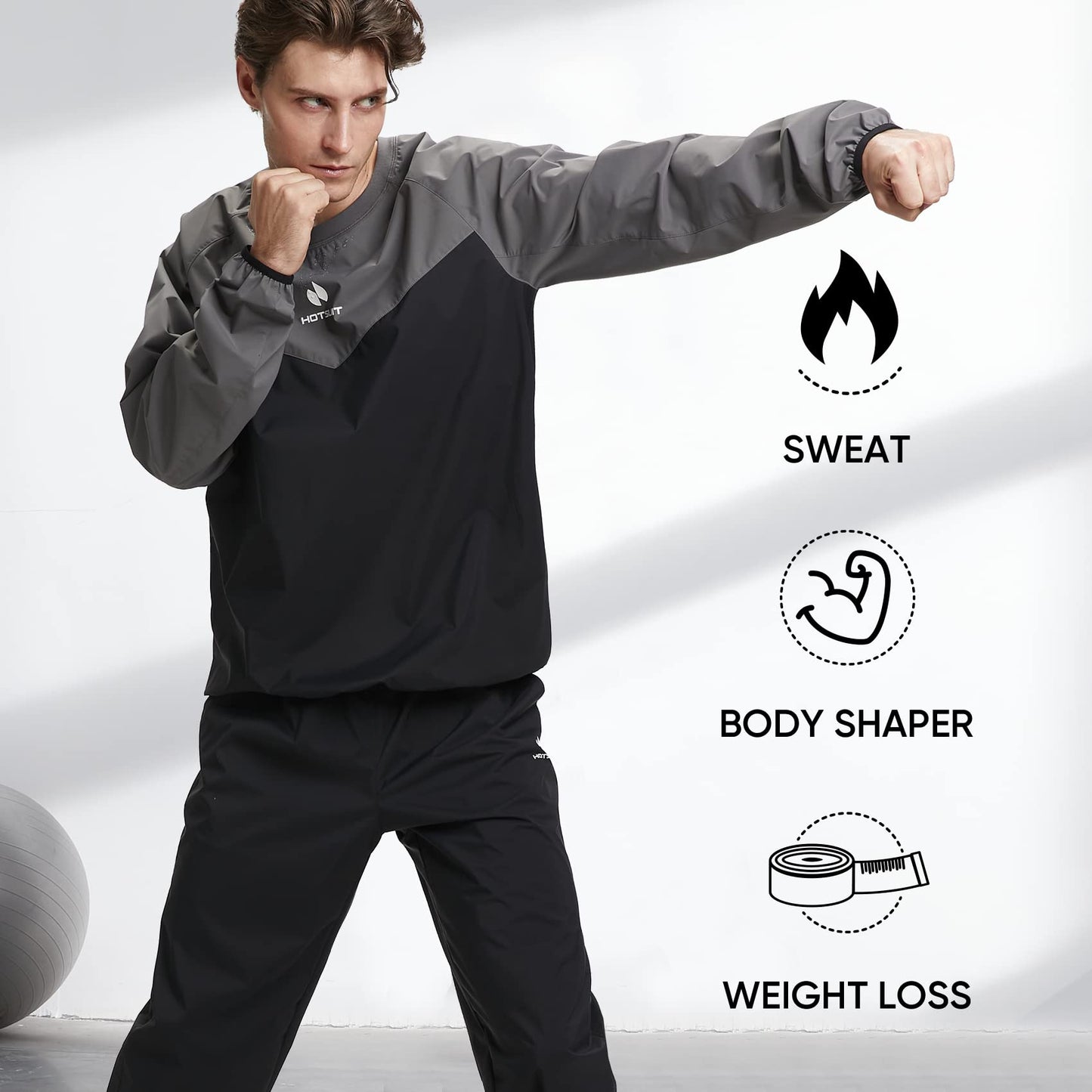 HOTSUIT Sauna Suit for Men Sweat Suits Sauna Jacket Gym Workout Lightweight Anti Torn Full Body, Gray, M