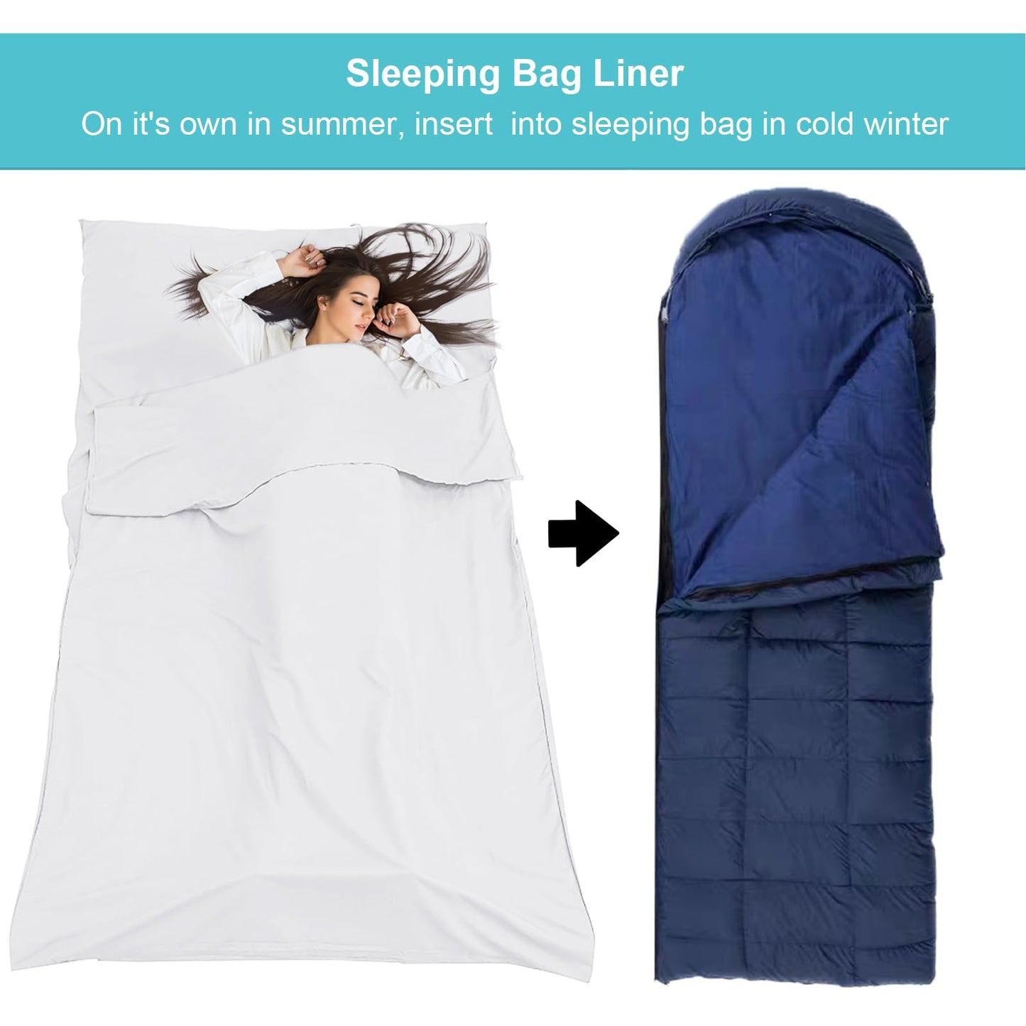 BREENHILL Sleeping Bag Liner,Camping Sheets & Travel Sheet, Hostels & Traveling Adult Sleep Sack for Backpacking, Hotels Lightweight Single & Double Camping Sleeping Bag Liners White