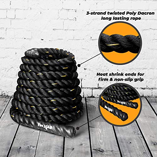 Yes4All unisex adult A. 1.5in - 30ft Battle Rope, Black/Yellow, A. US