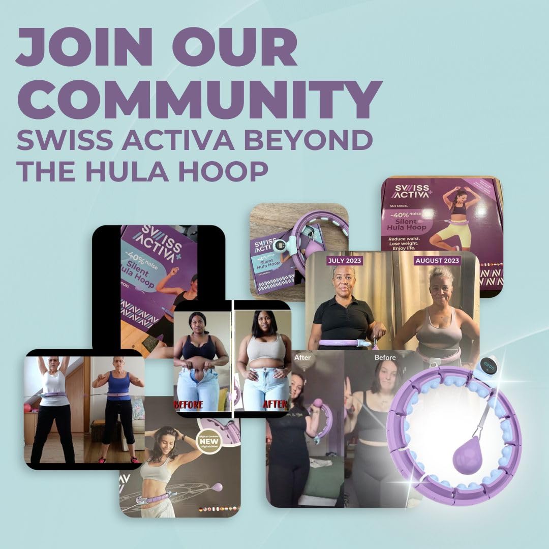 Swiss Activa+ S6+ Infinity Hoop Premium Smart Weighted Hula Hoop with Counter 23-44in- S6+ Smart Hula Hoop Fit - Exercise Equipment - Workout Equipment Hula Hoops for Adults Weight Loss