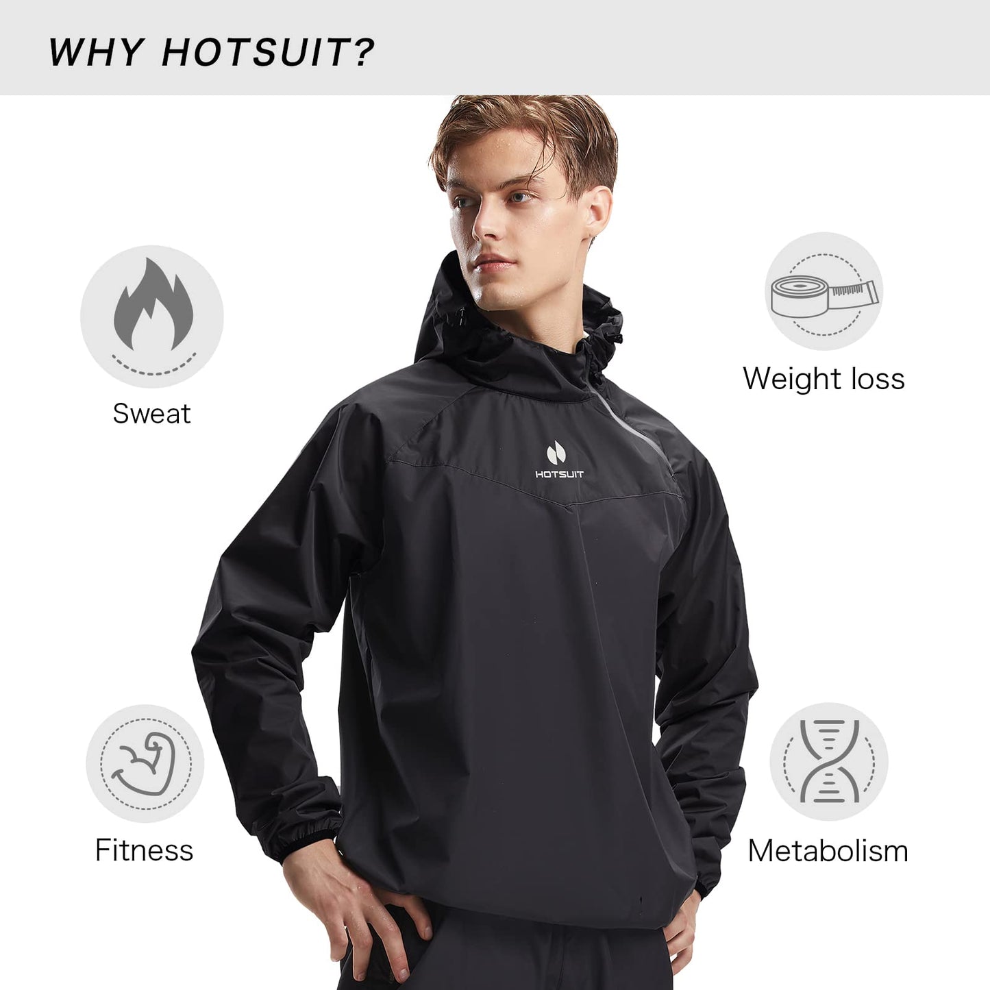 HOTSUIT Sauna Suit Men Weight Loss Gym Exercise Sweat Suits Workout Jacket, Black, S
