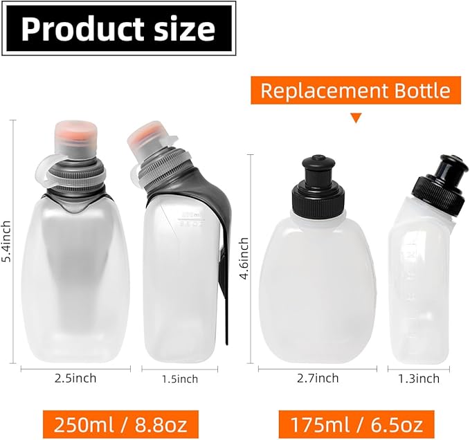 Sports Water Bottles 8.5 Ounce(250ml) &6 Ounce(175ml),BPA Free for Running, Cycling, Walking, Indoor, Outdoor - 2 Pcs