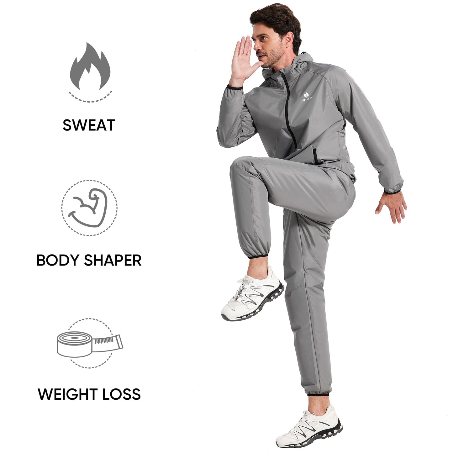 HOTSUIT Sauna Suit for Men Weight Loss Sweat Suit Boxing Exercise Sweat Sauna Jacket Pants Dark Grey
