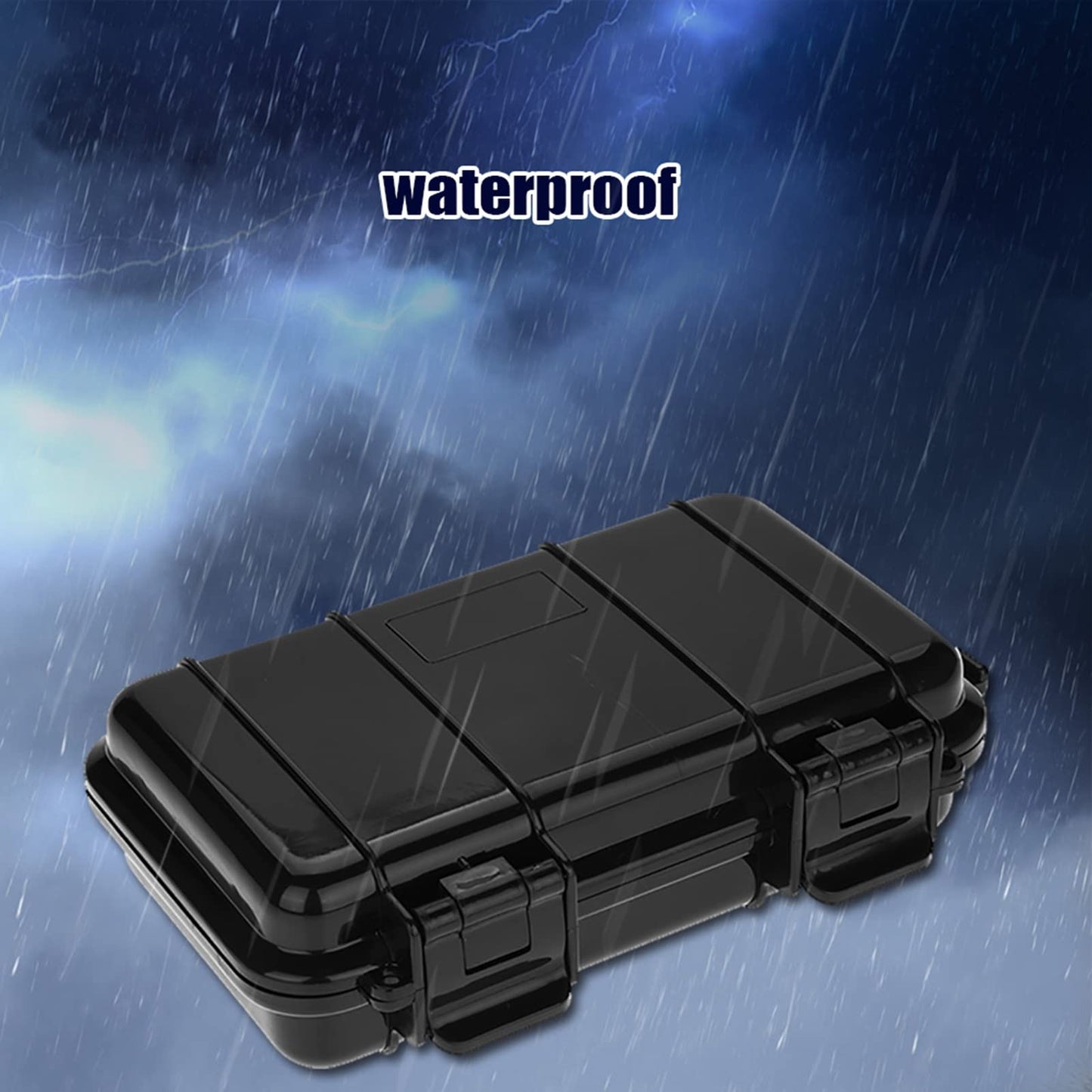 Tbest Small Waterproof Container,Outdoor Waterproof Shockproof Airtight Survival Box Storage Container Case Carry Box Black Dry Storage Box for Fishing Cam Hiking Outdoor Activities(A)
