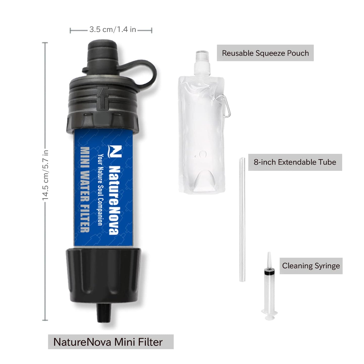 Mini Water Filter NatureNova Portable Emergency Water Filtration System Hiking Camping Straw Survival Gear Emergency Preparedness(Blue, 1 Pack