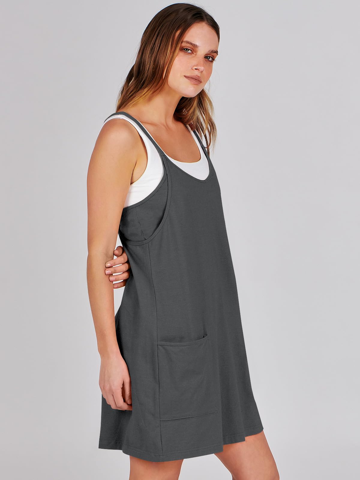 ANRABESS Women Summer Mini Romper Dress Workout Tennis Active Sports Athleisure Outfits Built in Shorts Trendy Vacation Gray X-Smal
