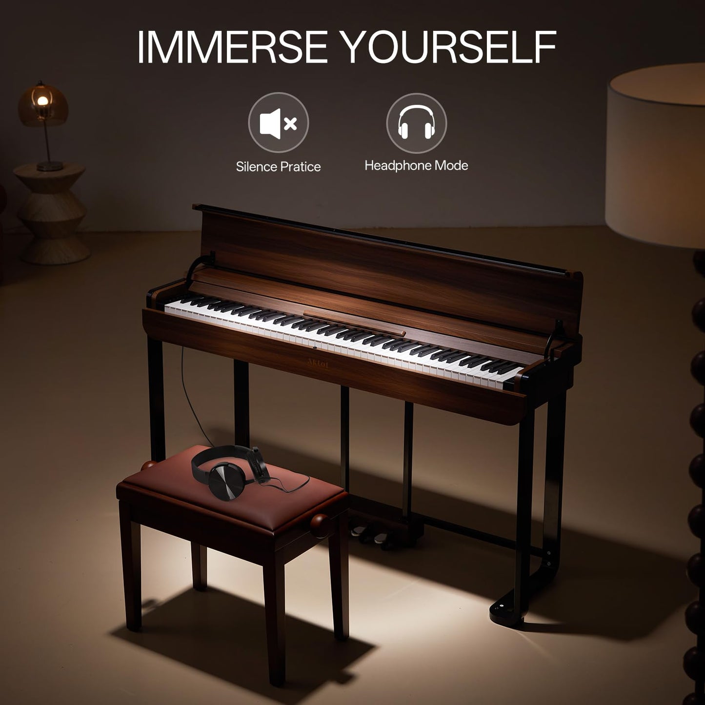 AKLOT Modern Weighted Keyboard Piano: 88-Key Graded Hammer Action Digital Piano, Silent Soft-Fall Cover, U-Stand, Triple Pedal, MIDI, Headphone, Beginner Lesson Book (AUR-LS03 Satin Walnut)
