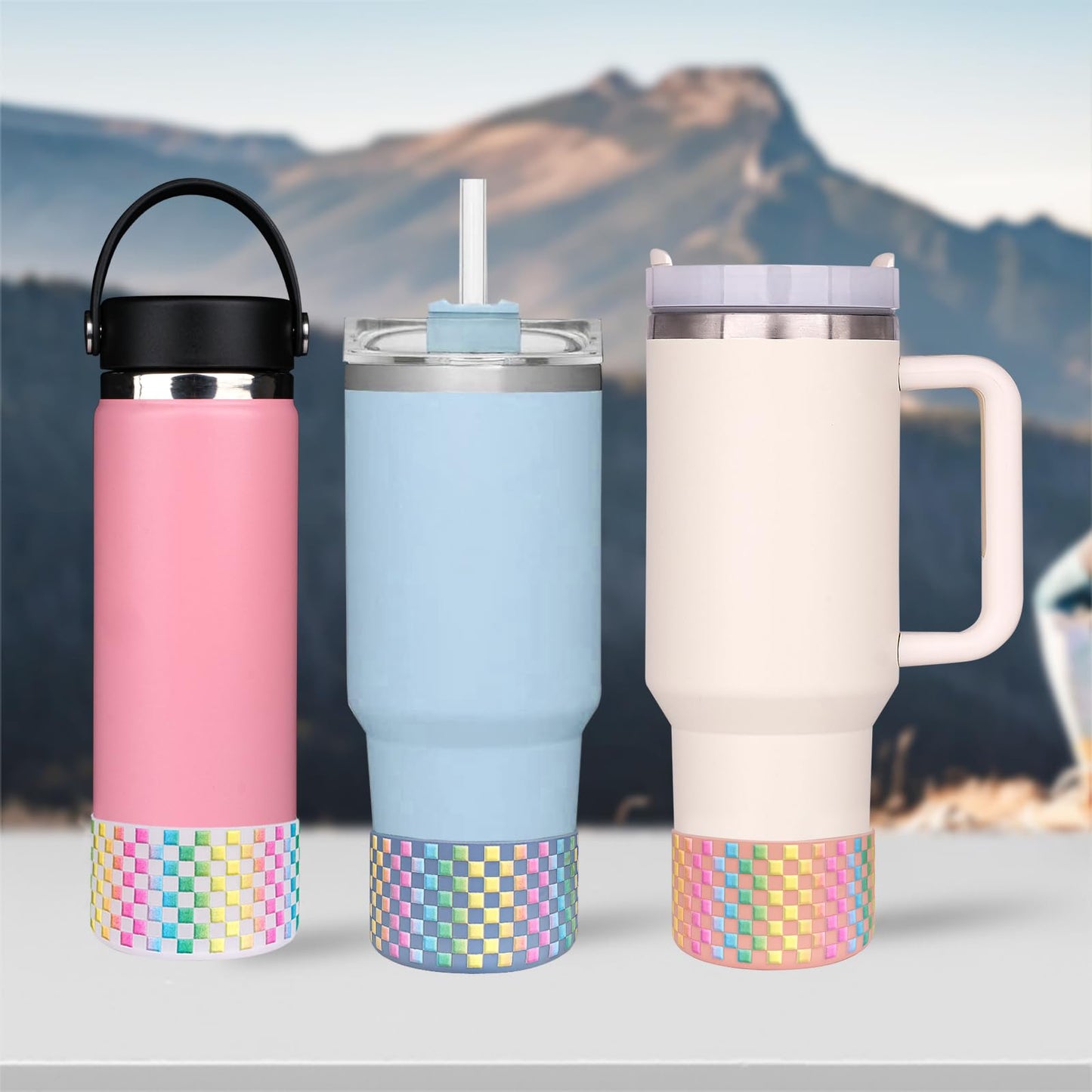 HEYSKAY 2pcs Protective Flask Silicone Boot Base for Stanley Quencher Adventure 40oz & Stanley IceFlow 20oz 30oz Tumbler, and Compatible with 12-24oz Hydro Sport Water Bottles,Yeti and More