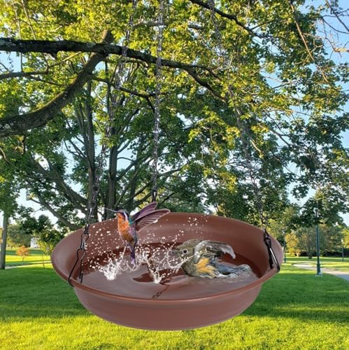 Hanging Bird Bath, Hanging Bird Water Feeder for Outdoors, Feeder Bowl, 2 Pack Birdbath Tray Accessories for Outside, Plastic Birdbaths Tray for Garden Patio Decoration (16", Chocolate)