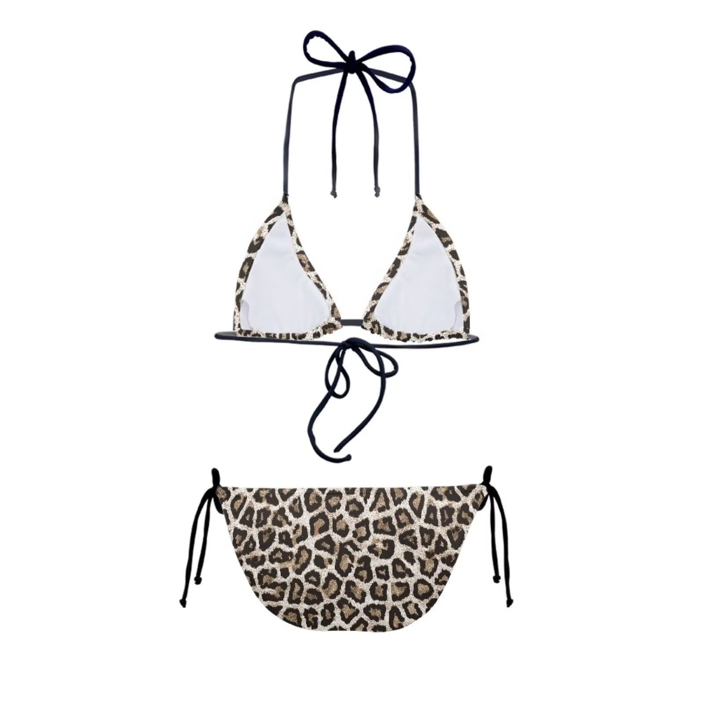 Annejudy Cheetah Print Women Two Piece Bikini Swimsuit Leopard Sexy Bathing Suits Halter Triangle Tops String Bikini Sets Quick Drying Beachwear