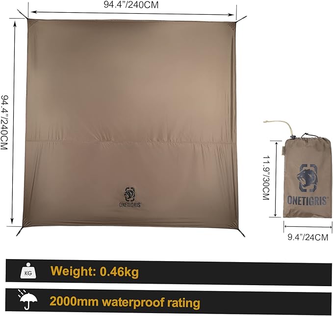OneTigris Tent Tarp Footprint 94"x94", Large Size, Waterproof Lightweight Multifunctional Camping Tarp Beach Blanket for Camping Hiking Backpacking