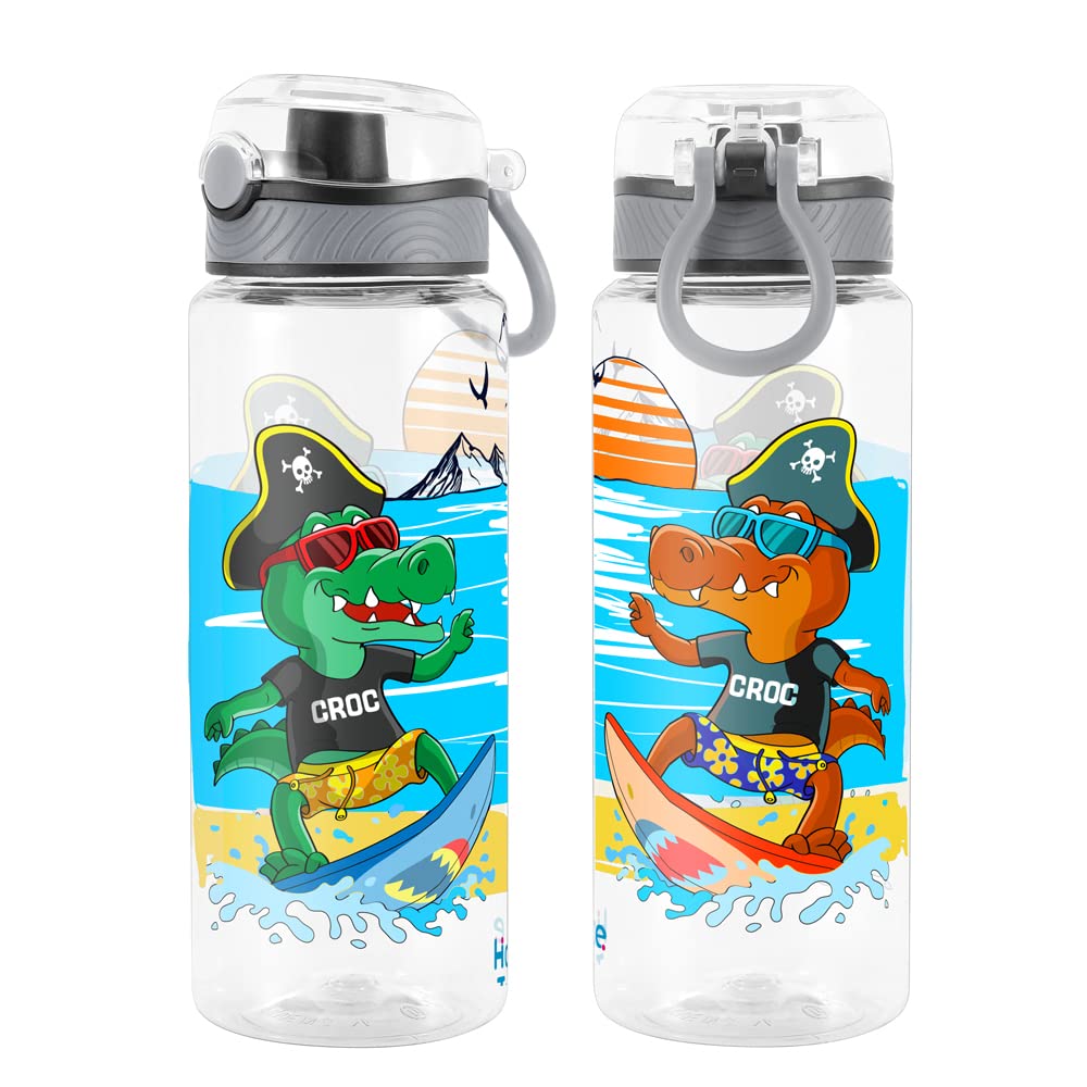 Cute Water Bottle for School Kids Girls, BPA FREE Tritan & Leak Proof & Easy Clean & Carry Handle, 23oz/ 680ml (Croc)
