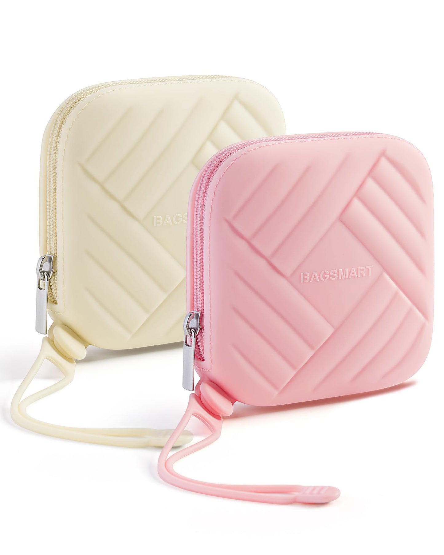 BAGSMART 2 PCS Silicone Headphone Organizer Case and Cable Ties, Small Purse Organizer Pouches Car Essentials for Women for Travel Accessories Gadgets (Pink+Beige)