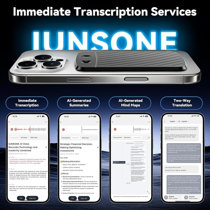 AI Voice Recorder,Note Voice Recorder with Transcribe Summarize & Two-Way Translation,112 Languages,App Control,64GB Memory,Suitable for Lectures,Meetings,Calls,International Exchange