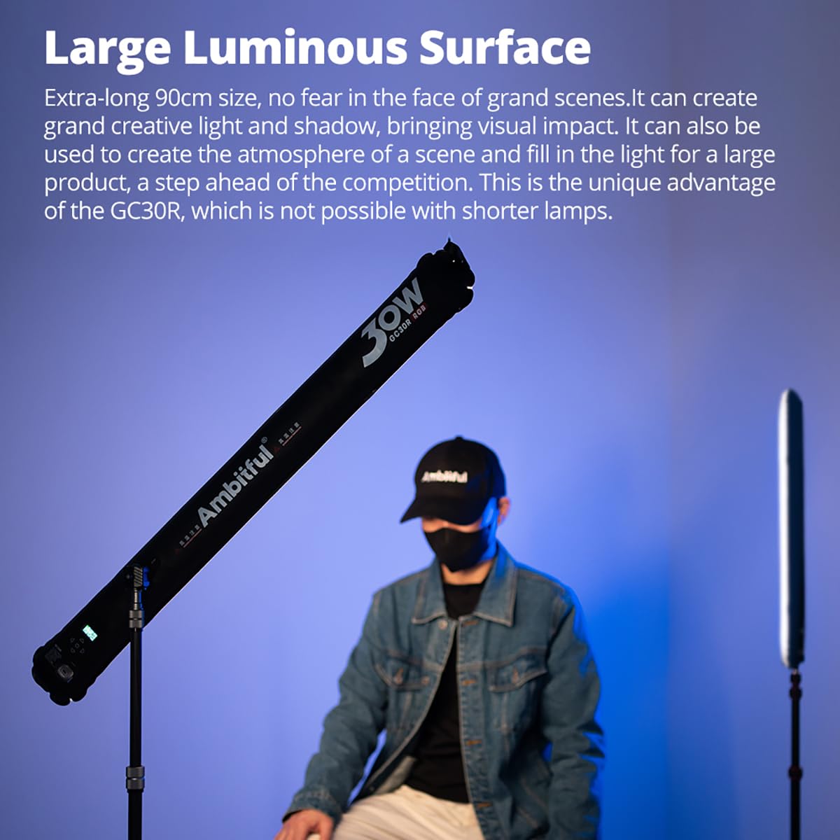 Ambitful 2 PCs GC30R 30W RGB Full-Color Inflatable Tube Light 2500K-10000K Handheld LED Light,CRI 95+,TLCI 96+ for Support Magnetic Suction, Waterproof LED Lighting Wand Stick (GC30R-KIT2)
