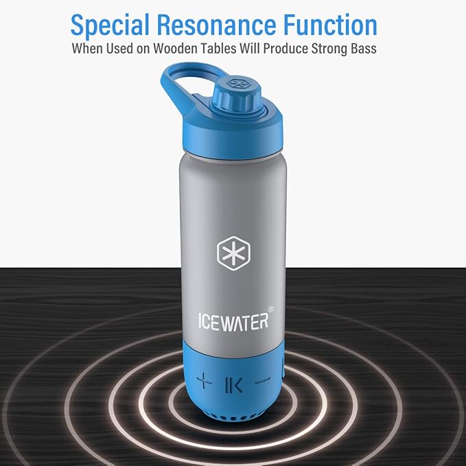ICEWATER 3-in-1 Smart Water Bottle, Glows to Remind You to Keep Hydrated, Bluetooth Speaker & Dancing Lights, Plastic Water Bottle With Chug Lid, Great Birthday Gift (20 oz, Blue)
