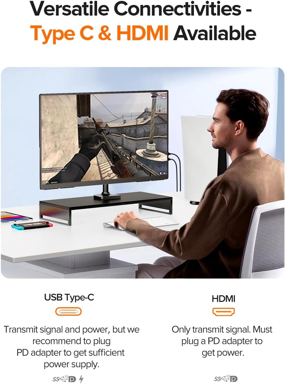 UPERFECT 24" 120Hz Portable Monitor 1080P 100% sRGB with Built-in Stand & VESA, HDMI USB-C FHD Travel Monitor for Laptop/MacBook/SteamDeck/Phone/Mini PC, External Second Screen for Gaming & Work