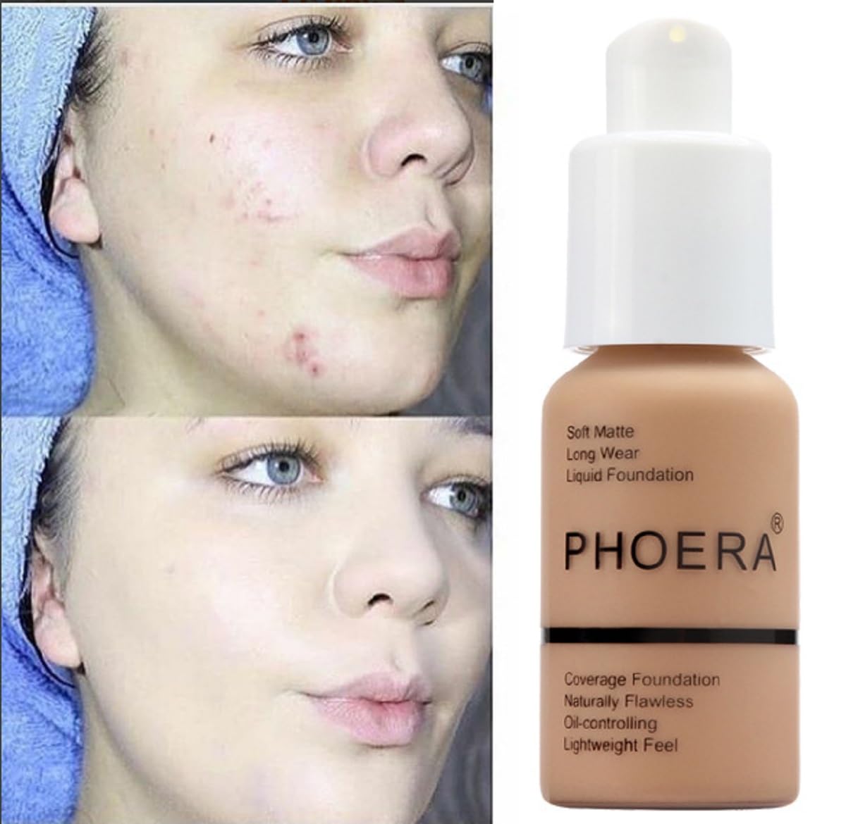 PHOERA Foundation,Flawless Soft Matte Liquid Foundation 24HR Oil Control Concealer Foundation Makeup (1 Pcs-104- Buff Beige)