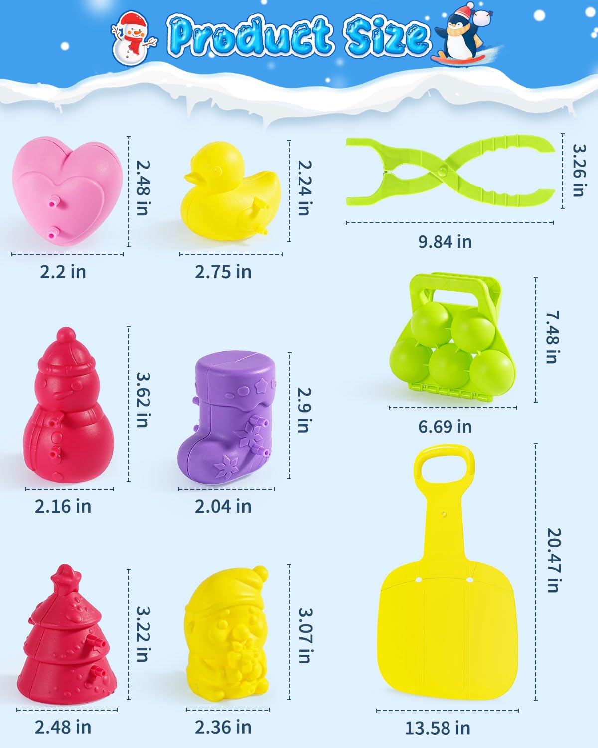 10 Pack Snowball Maker Toy, Snow Sled & Duck Snow Ball Makers Toys for Kids Ages 4-8, Winter Snow Outdoor Removable Snow Clip Toys Tool Kit for Birthday Christmas Stocking Stuffers Gifts