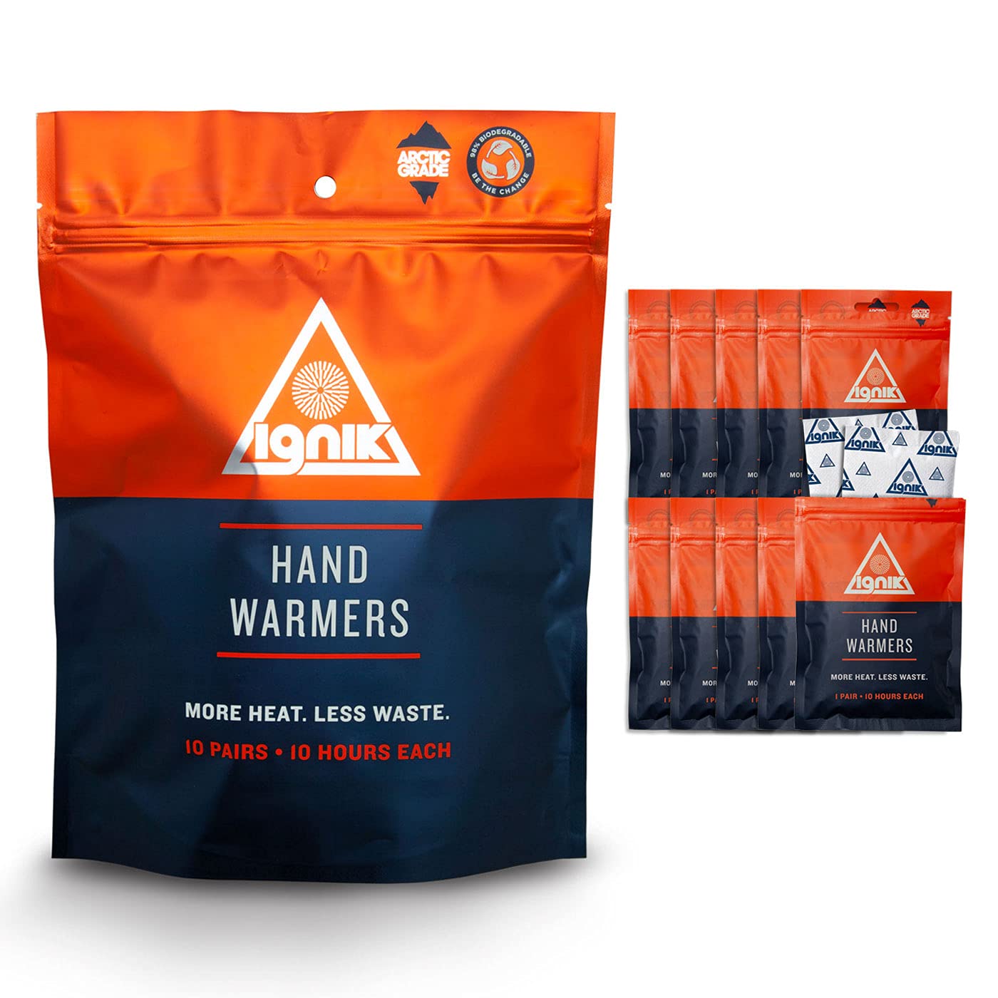 Ignik Resealable Multiple-Use Hand Warmers for 10 Hours of Heat Across 72 Hours, 10 Pairs