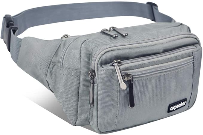 Oxpecker Waist Pack Bag with Rain Cover, Waterproof Fanny Pack for Men&Women, Workout Traveling Casual Running Hiking Cycling, Hip Bum Bag with Adjustable Strap for Outdoors (gray)